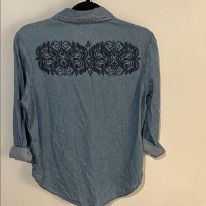 Aeropostale Blue Denim Blouse with dark blue Embroidery